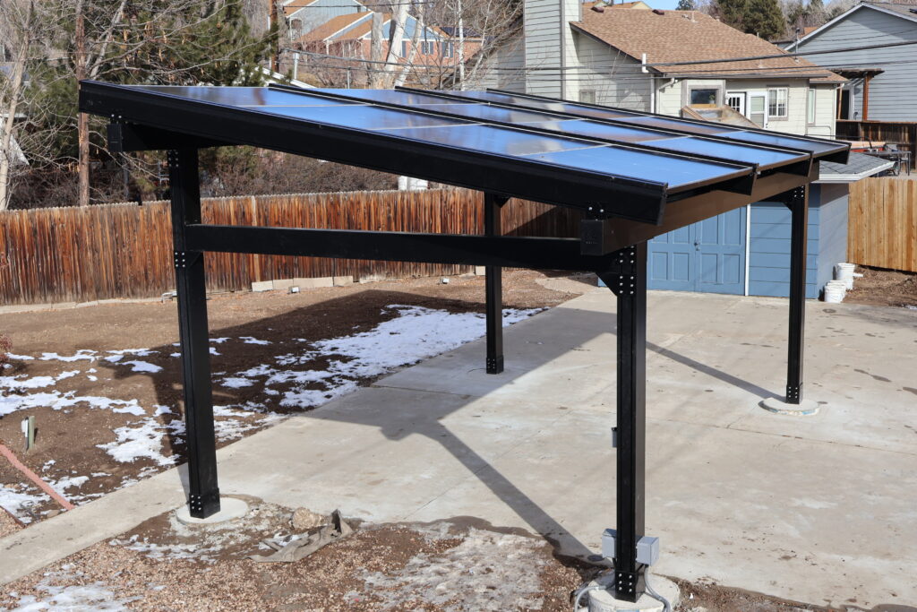 Solar pergola installed in a residential backyard in Colorado