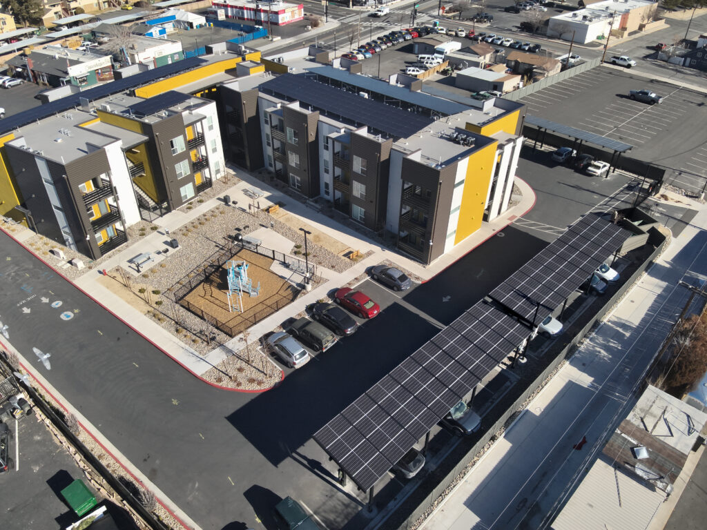 Solar carports serving a multifamily workforce housing community