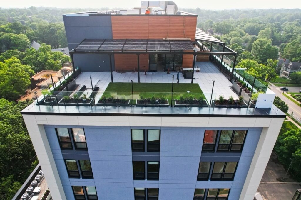 Rooftop solar pergolas installed at a multifamily residential development