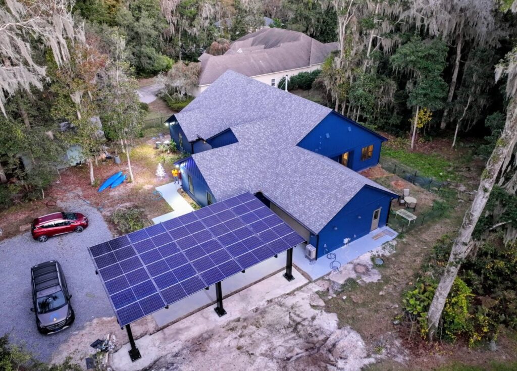 Residential cantilever solar carport engineered for high-wind conditions